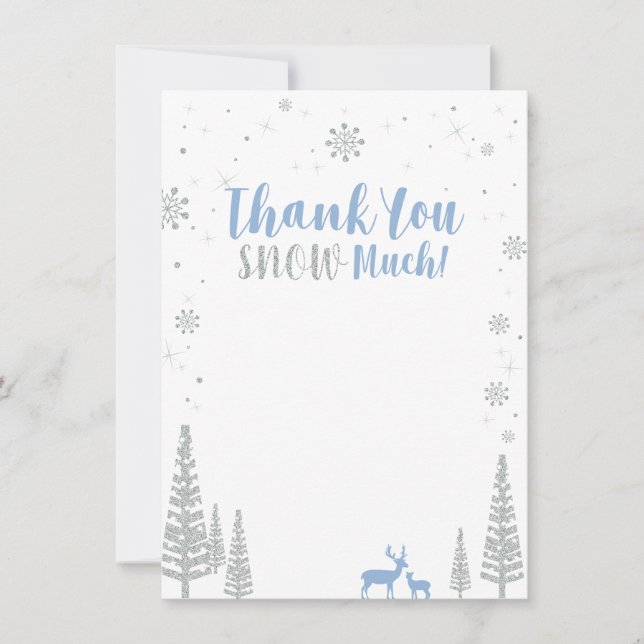 Tarjeta de agradecimiento de invierno azul y plate (Anverso)