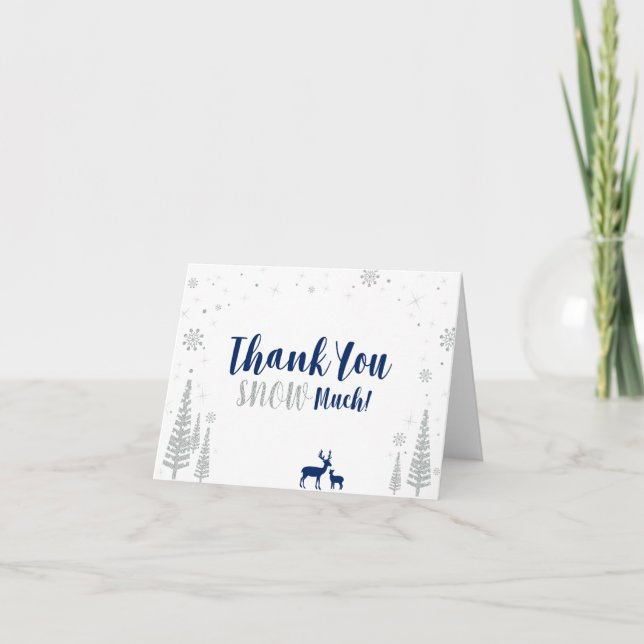 Tarjeta de agradecimiento de invierno Navy y Plata (Anverso)
