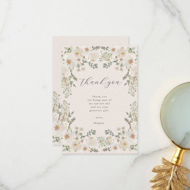 Tarjeta de agradecimiento de Ivory Floral Baby Sho (Anverso/Reverso In Situ)