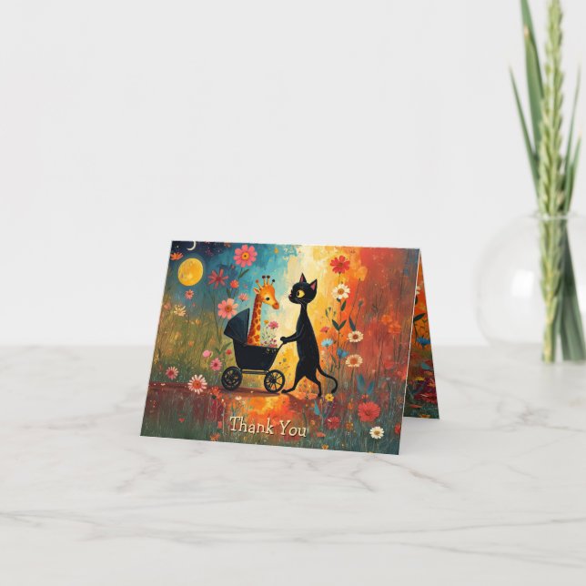 Tarjeta de agradecimiento de jirafa de gato lindo (Anverso)
