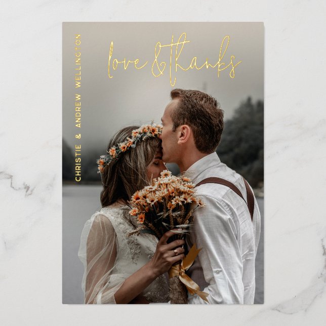 Tarjeta de agradecimiento de la boda elegante de a (Anverso)