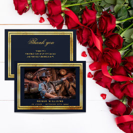 Tarjeta de agradecimiento de la foto de oro azul m