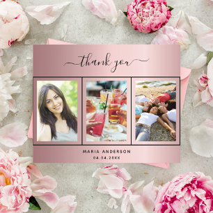 Tarjeta de agradecimiento de la foto rosa de color