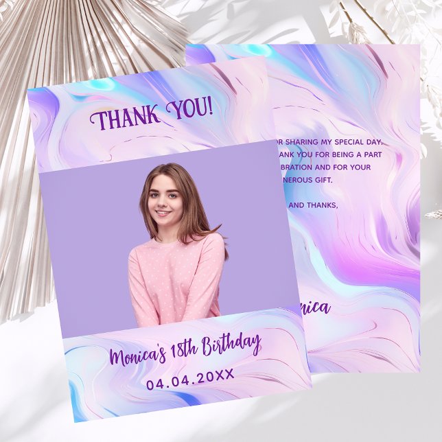 Tarjeta de agradecimiento de la foto rosa holográf (Subido por el creador)