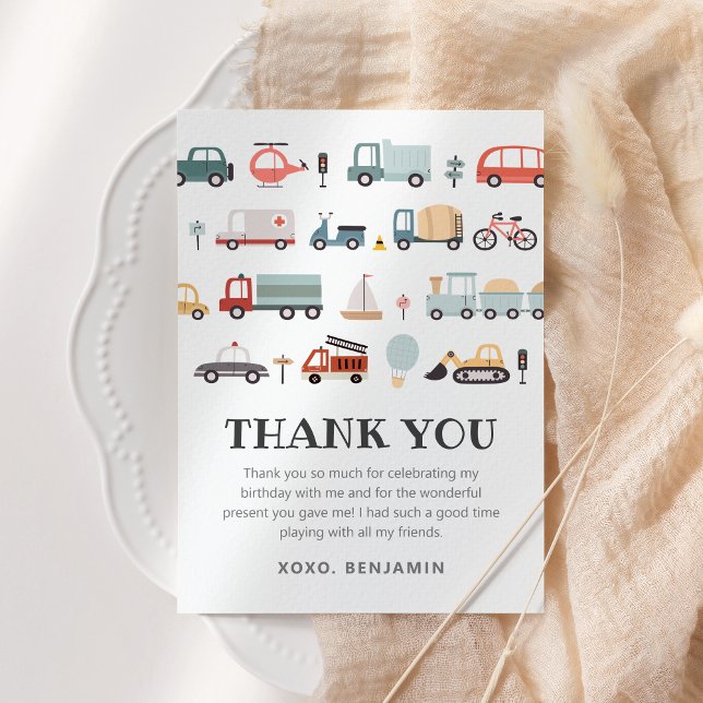 Tarjeta de agradecimiento de la Llanura de Anivers (Modern Transportation birthday thank you card)