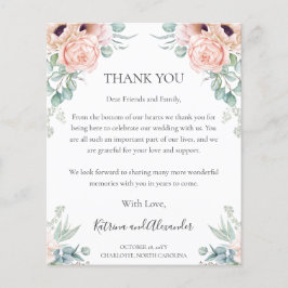 Tarjeta de agradecimiento de la recepción de boda