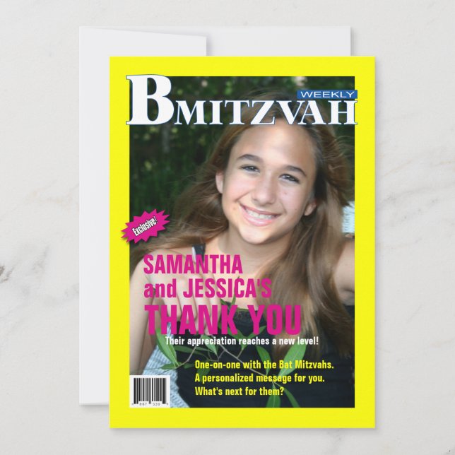Tarjeta de agradecimiento de la revista B Mitzvah, (Anverso)