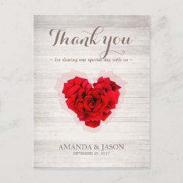 Tarjeta de agradecimiento de la rosa roja con form