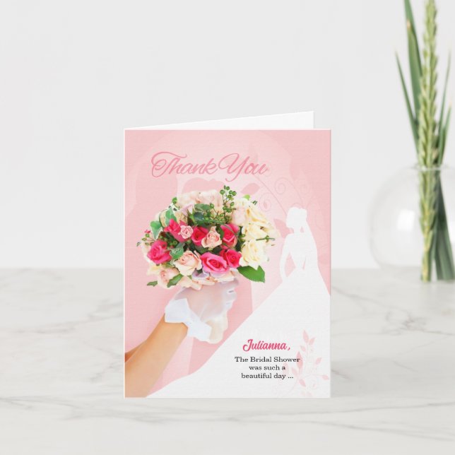 Tarjeta De Agradecimiento de la vestido de novia rosada (Anverso)