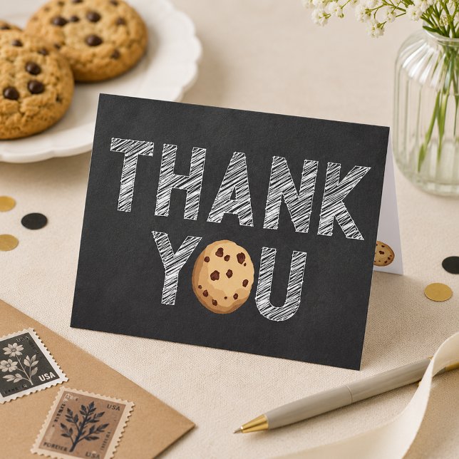 Tarjeta de agradecimiento de leche y galletas – Pi (Chocolate Chip Cookie Thank You Card)