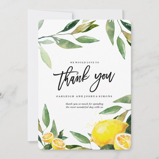 Tarjeta de agradecimiento de Lemon Watercolor (Anverso)