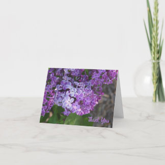 Tarjeta de agradecimiento de lilas púrpuras doblad