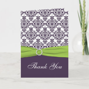 Tarjeta de agradecimiento de Lime y Purple Damask