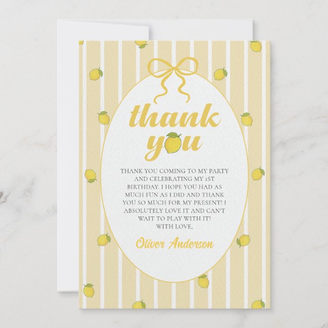 Tarjeta de agradecimiento de limón amarillo (Anverso)