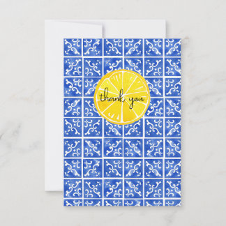 Tarjeta de agradecimiento de limón y azulejo