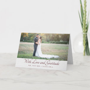 Tarjeta de agradecimiento de lino blanco con amor 