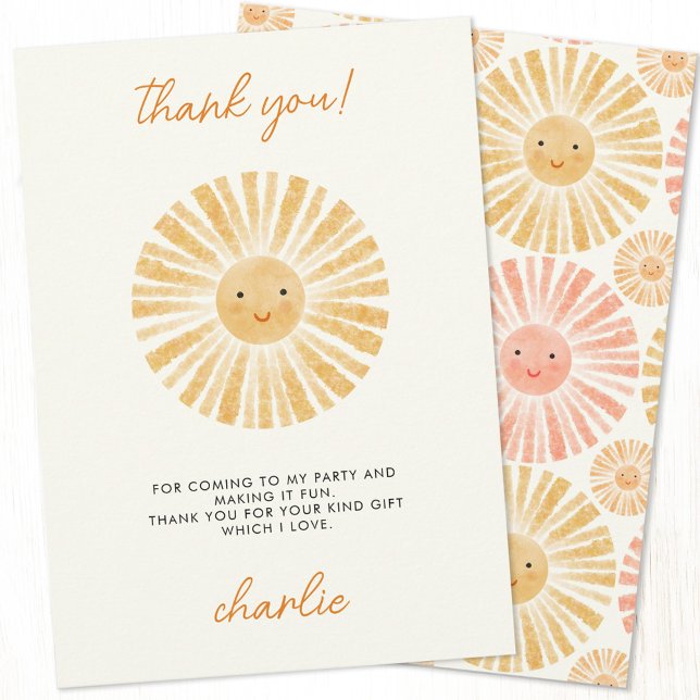 Tarjeta de agradecimiento de Little Sunshine (Little sunshine personalized custom text thank you card)