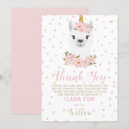 Tarjeta de agradecimiento de Llama Unicornio Flora
