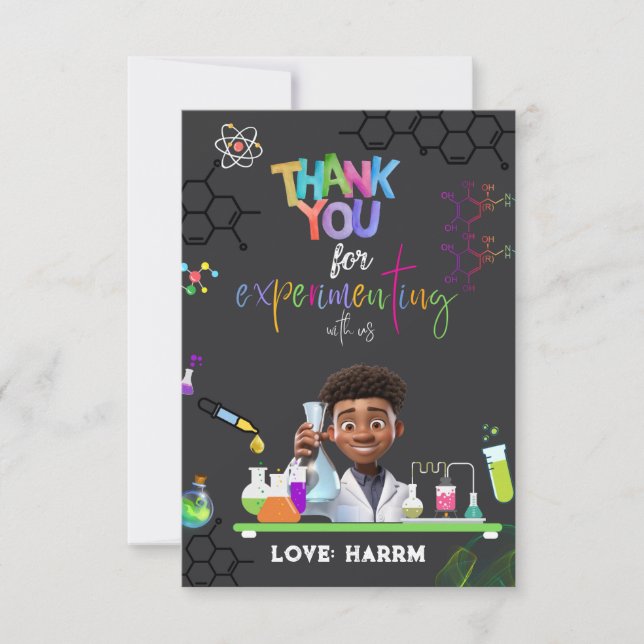 Tarjeta de agradecimiento de Mad Science Birthday  (Anverso)