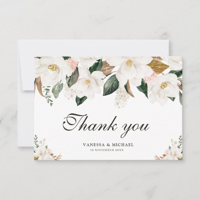 tarjeta de agradecimiento de magnolia acuarela (Anverso)