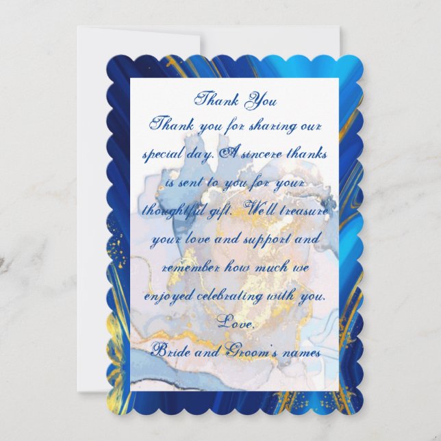 Tarjeta de agradecimiento de Marble Blue and Gold  (Anverso)