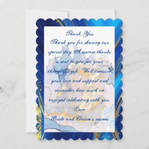 Tarjeta de agradecimiento de Marble Blue and Gold 