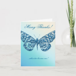 Tarjeta de agradecimiento de mariposa de boda azul