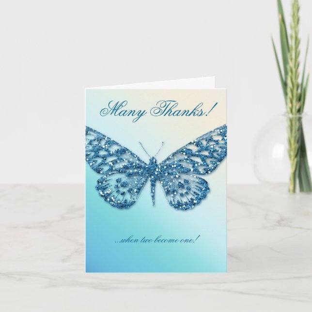 Tarjeta de agradecimiento de mariposa de boda azul (Anverso)