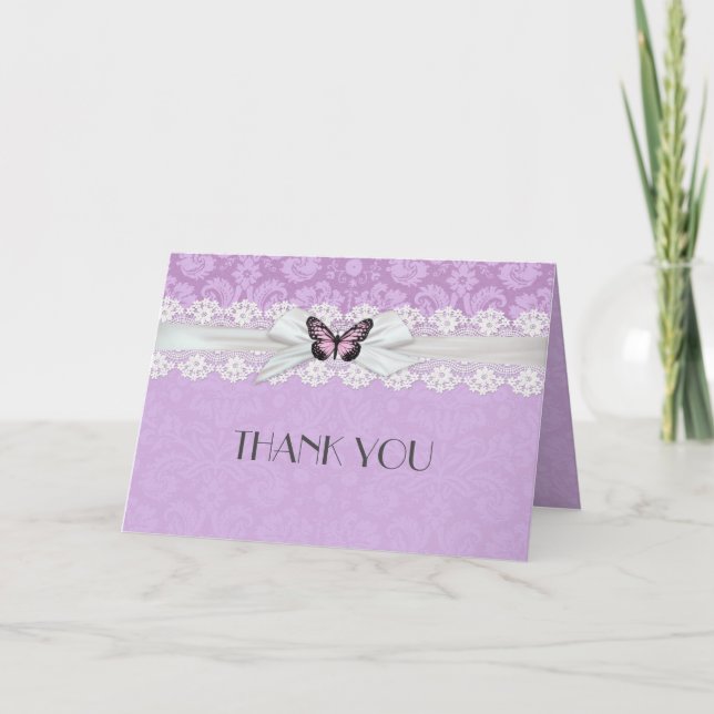 Tarjeta de agradecimiento de mariposa de lavanda e (Anverso)