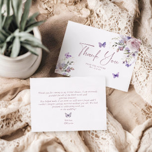 Tarjeta de agradecimiento de mariposa floral malva