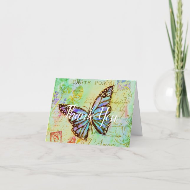 Tarjeta de agradecimiento de mariposa verde azulad (Anverso)