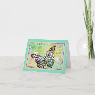 Tarjeta de agradecimiento de mariposa verde azulad