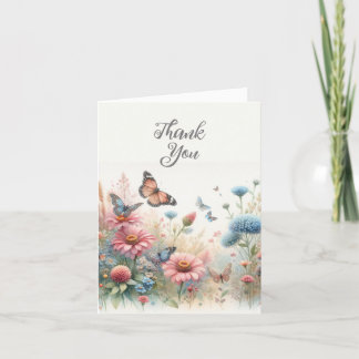 Tarjeta de agradecimiento de mariposas en acuarela
