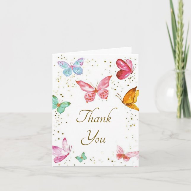 Tarjeta de agradecimiento de mariposas y brillo (Anverso)