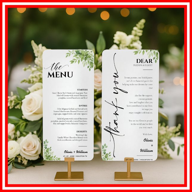 Tarjeta de agradecimiento de menú de boda con vege (Subido por el creador)