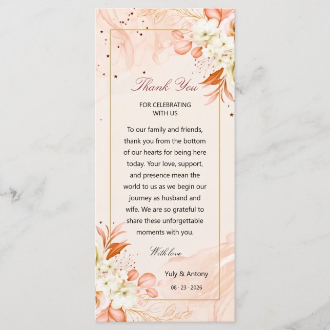 Tarjeta de agradecimiento de mesa celestial floral (Anverso)
