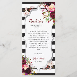 Tarjeta de agradecimiento de mesa floral borgoña n