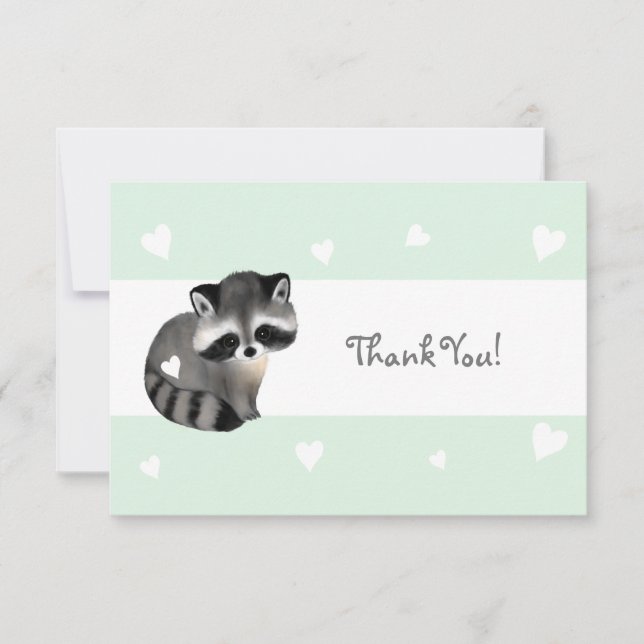 Tarjeta de agradecimiento de Mint Heart Raccoon (Anverso)