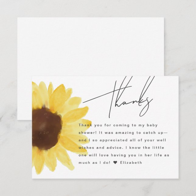 Tarjeta de agradecimiento de moda Sunflower Baby S (Anverso / Reverso)