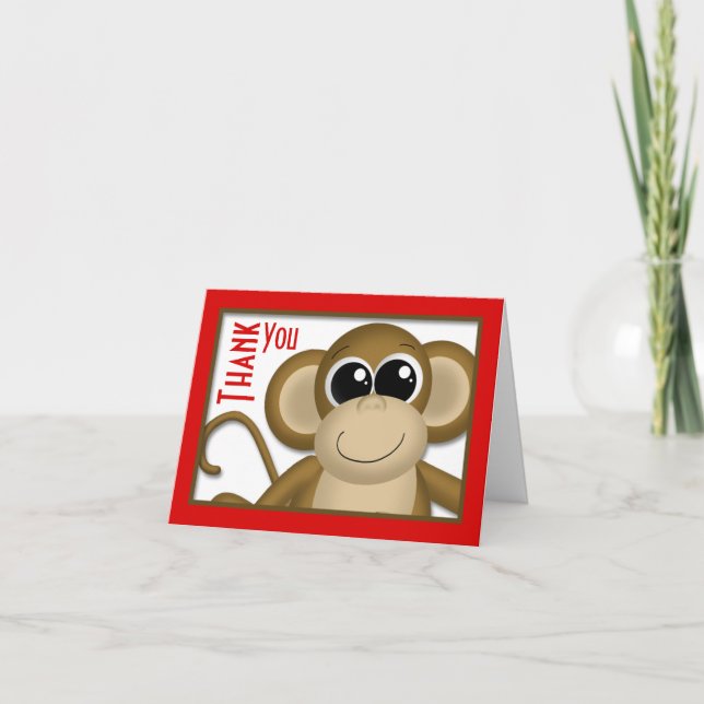 Tarjeta de agradecimiento de mono rojo lindo (Anverso)