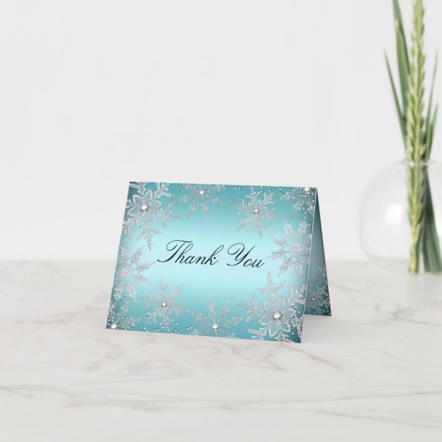 Tarjeta de agradecimiento de Navidad azul de copo  (Anverso)