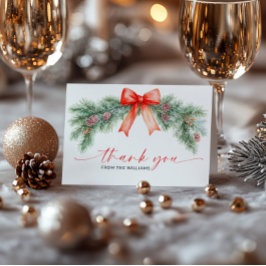 Tarjeta de agradecimiento de Navidad con lazo rojo