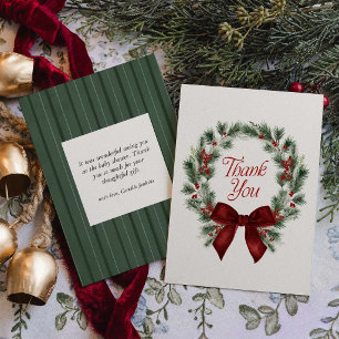 Tarjeta de agradecimiento de Navidad con lazo rojo