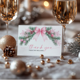 Tarjeta de agradecimiento de Navidad con lazo rosa