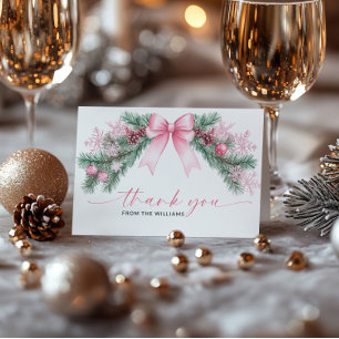 Tarjeta de agradecimiento de Navidad con lazo rosa