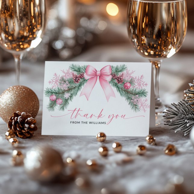 Tarjeta de agradecimiento de Navidad con lazo rosa (Subido por el creador)