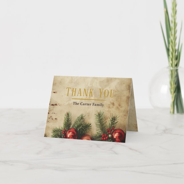 Tarjeta de agradecimiento de Navidad dorada vintag (Anverso)