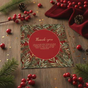 Tarjeta de agradecimiento de Navidad roja con vege