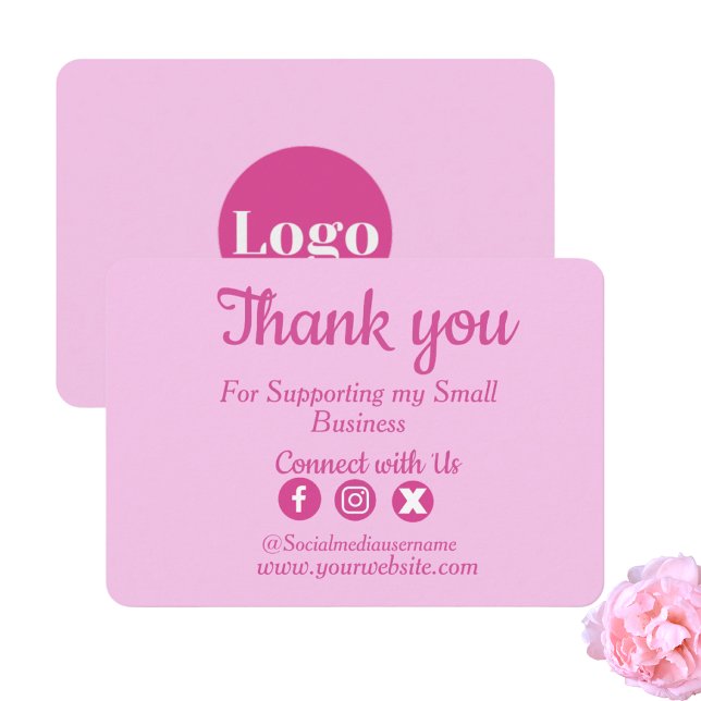 Tarjeta de agradecimiento de negocio rosa con logo (Subido por el creador)