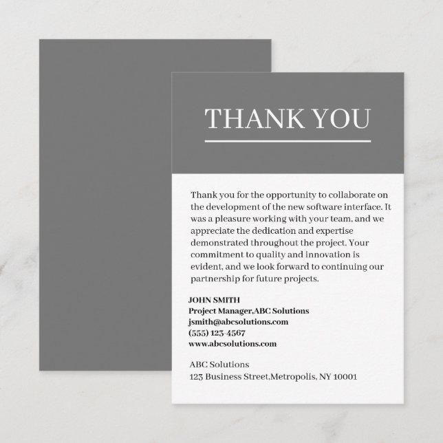 Tarjeta De Agradecimiento De Negocios A Empresas D (Anverso / Reverso)